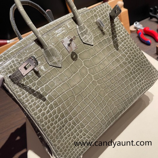 Hermes Birkin25cm porous Crocodile 81/Gris Tourterelle Silver Hardware Full Handmade 002 Hermes Birkin25cm porous Crocodile 81/Gris Tourterelle Silver Hardware Full Handmade 002