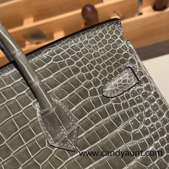 Hermes Birkin25cm porous Crocodile 81/Gris Tourterelle Silver Hardware Full Handmade 002 Hermes Birkin25cm porous Crocodile 81/Gris Tourterelle Silver Hardware Full Handmade 002