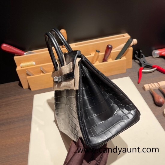 Hermes Birkin25 Crocodile Niloticus 89 /Black (Noir) Silver Hardware Full Handmade 005 Hermes Birkin25 Crocodile Niloticus 89 /Black (Noir) Silver Hardware Full Handmade 005