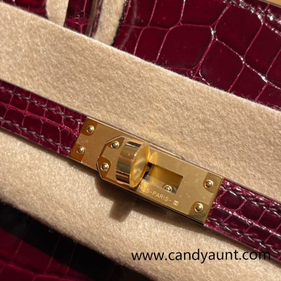 Hermes Birkin25 Crocodile Niloticus Bordeaux Gold Hardware Full Handmade 006 Hermes Birkin25 Crocodile Niloticus Bordeaux Gold Hardware Full Handmade 006