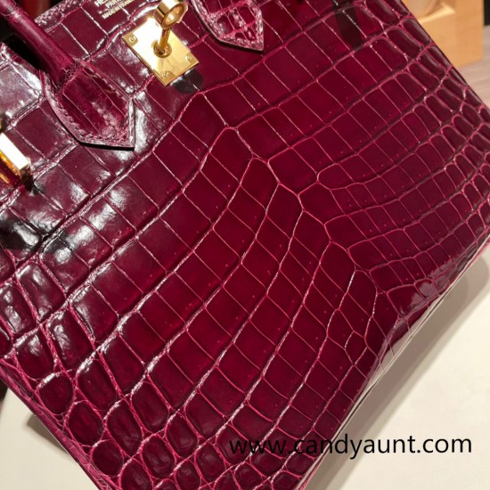 Hermes Birkin25 Crocodile Niloticus Bordeaux Gold Hardware Full Handmade 006 Hermes Birkin25 Crocodile Niloticus Bordeaux Gold Hardware Full Handmade 006