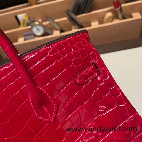 Hermes Birkin25 Crocodile Niloticus Q5/Rouse CasaqueGold Hardware Full Handmade 007 Hermes Birkin25 Crocodile Niloticus Q5/Rouse CasaqueGold Hardware Full Handmade 007