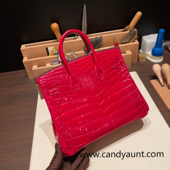 Hermes Birkin25 Crocodile Niloticus Q5/Rouse CasaqueGold Hardware Full Handmade 007 Hermes Birkin25 Crocodile Niloticus Q5/Rouse CasaqueGold Hardware Full Handmade 007