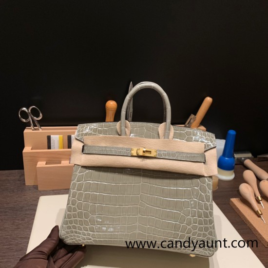 Hermes Birkin25 Crocodile Niloticus 81/Gris Tourterelle Gold Hardware Full Handmade 009 Hermes Birkin25 Crocodile Niloticus 81/Gris Tourterelle Gold Hardware Full Handmade 009