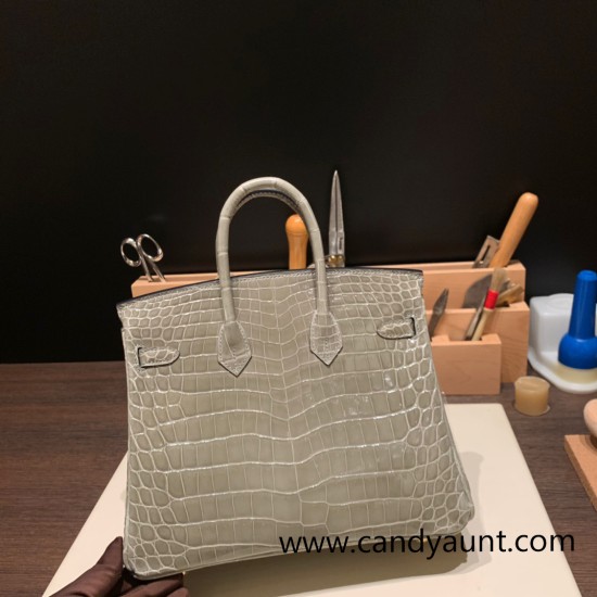 Hermes Birkin25 Crocodile Niloticus 81/Gris Tourterelle Gold Hardware Full Handmade 009 Hermes Birkin25 Crocodile Niloticus 81/Gris Tourterelle Gold Hardware Full Handmade 009