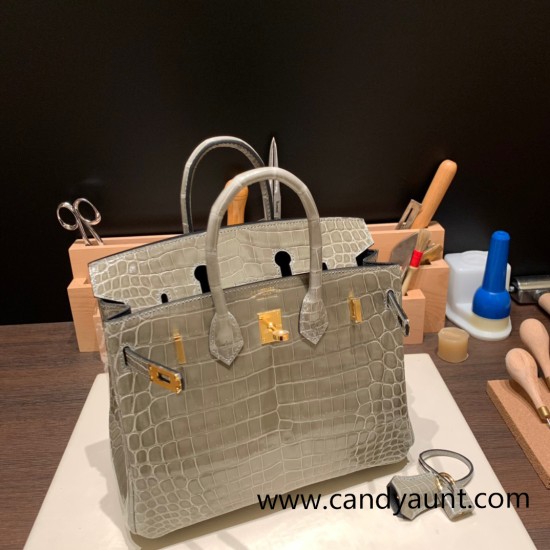 Hermes Birkin25 Crocodile Niloticus 81/Gris Tourterelle Gold Hardware Full Handmade 009 Hermes Birkin25 Crocodile Niloticus 81/Gris Tourterelle Gold Hardware Full Handmade 009