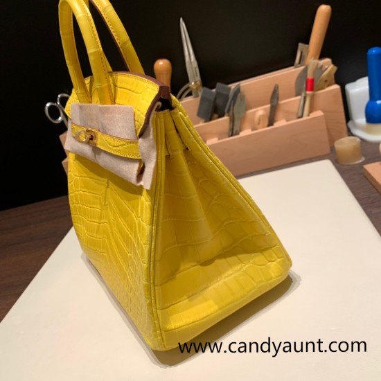 Hermes Birkin25 Crocodile Niloticus M9 / mimosa Gold Hardware Full Handmade 010 Hermes Birkin25 Crocodile Niloticus M9 / mimosa Gold Hardware Full Handmade 010