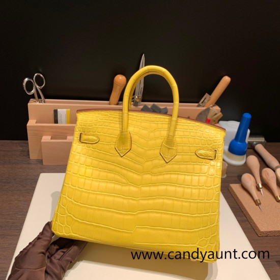 Hermes Birkin25 Crocodile Niloticus M9 / mimosa Gold Hardware Full Handmade 010 Hermes Birkin25 Crocodile Niloticus M9 / mimosa Gold Hardware Full Handmade 010