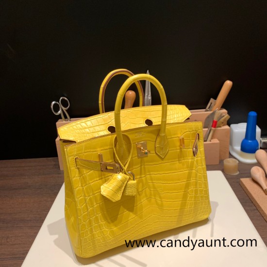 Hermes Birkin25 Crocodile Niloticus M9 / mimosa Gold Hardware Full Handmade 010 Hermes Birkin25 Crocodile Niloticus M9 / mimosa Gold Hardware Full Handmade 010
