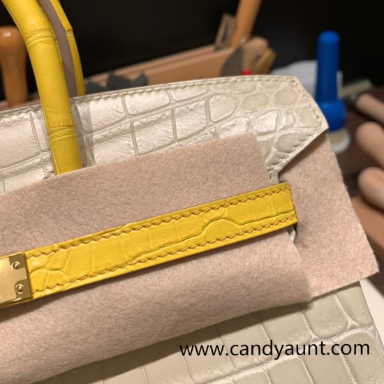 Hermes Birkin25 Crocodile Niloticus 80/Pearl Grey&16 /Taupe Grey Gold Hardware Full Handmade 011 Hermes Birkin25 Crocodile Niloticus 80/Pearl Grey&16 /Taupe Grey Gold Hardware Full Handmade 011