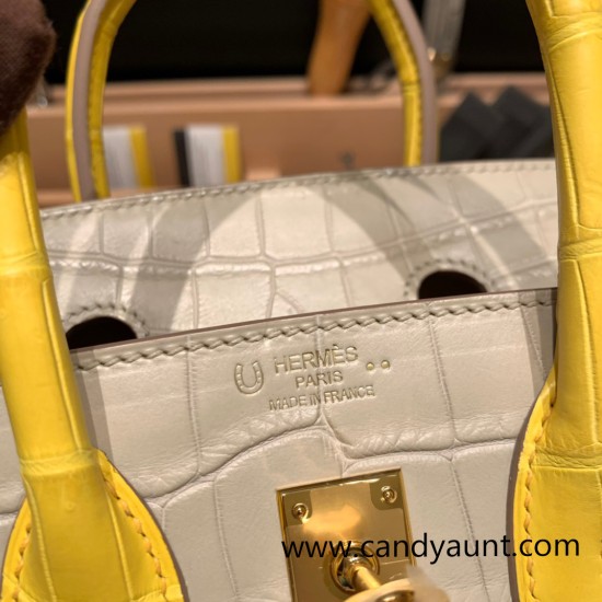 Hermes Birkin25 Crocodile Niloticus 80/Pearl Grey&16 /Taupe Grey Gold Hardware Full Handmade 011 Hermes Birkin25 Crocodile Niloticus 80/Pearl Grey&16 /Taupe Grey Gold Hardware Full Handmade 011