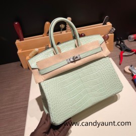 Hermès Birkin 25cm Alligator Matte Alligator Crocodile 6U/Vert Deau Silver Hardware Fully Hand-Stitched birkin25-012  