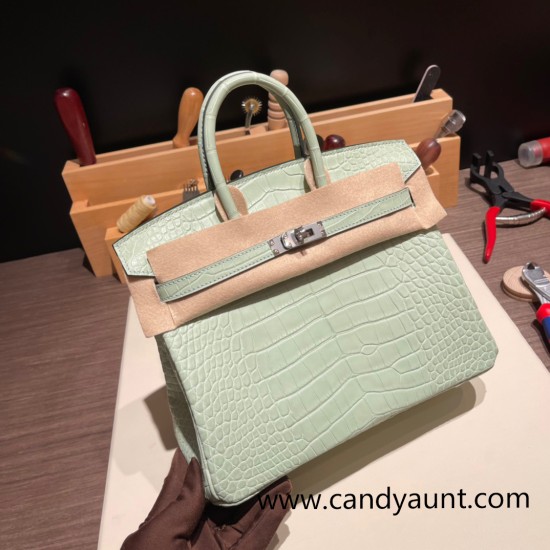 Hermes Birkin25 Alligator Crocodile 6u/vert deau Silver Hardware Full Handmade 012 Hermes Birkin25 Alligator Crocodile 6u/vert deau Silver Hardware Full Handmade 012
