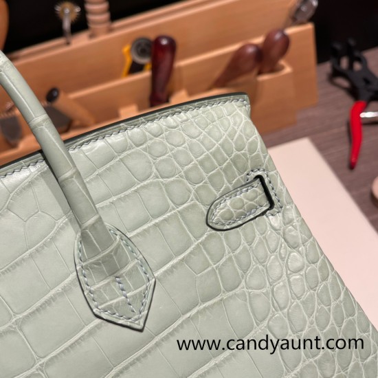 Hermes Birkin25 Alligator Crocodile 6u/vert deau Silver Hardware Full Handmade 012 Hermes Birkin25 Alligator Crocodile 6u/vert deau Silver Hardware Full Handmade 012