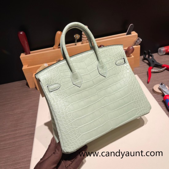 Hermes Birkin25 Alligator Crocodile 6u/vert deau Silver Hardware Full Handmade 012 Hermes Birkin25 Alligator Crocodile 6u/vert deau Silver Hardware Full Handmade 012