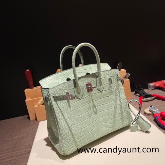 Hermes Birkin25 Alligator Crocodile 6u/vert deau Silver Hardware Full Handmade 012 Hermes Birkin25 Alligator Crocodile 6u/vert deau Silver Hardware Full Handmade 012