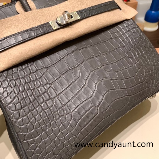 Birkin25 Matte Alligator Crocodile 88/Graphite Silver Hardware Full Handmade 013 Birkin25 Matte Alligator Crocodile 88/Graphite Silver Hardware Full Handmade 013