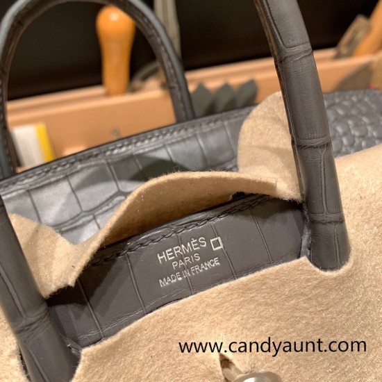 Birkin25 Matte Alligator Crocodile 88/Graphite Silver Hardware Full Handmade 013 Birkin25 Matte Alligator Crocodile 88/Graphite Silver Hardware Full Handmade 013