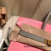 Birkin25 Alligator Crocodile 5P/Pink & 80/Pearl Grey Gold Hardware Full Handmade 014