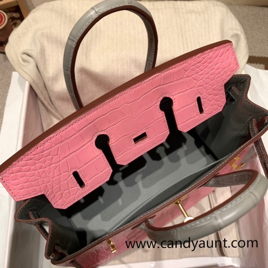 Birkin25 Alligator Crocodile 5P/Pink & 80/Pearl Grey Gold Hardware Full Handmade 014 Birkin25 Alligator Crocodile 5P/Pink & 80/Pearl Grey Gold Hardware Full Handmade 014