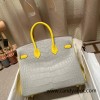 Birkin25 Alligator Crocodile 80/Pearl Grey& M9 mimosa Gold Hardware Full Handmade 015