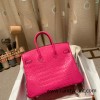 Birkin25 Alligator Crocodile 5R/Rose Shocking Silver Hardware Full Handmade 016