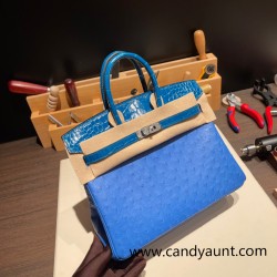 Birkin25 Alligator Crocodile touch Bleu Hydra& Bleu Izmir Silver Hardware Full Handmade 017
