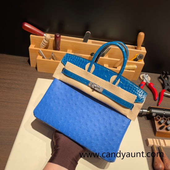 Birkin25 Alligator Crocodile touch Bleu Hydra& Bleu Izmir Silver Hardware Full Handmade 017 Birkin25 Alligator Crocodile touch Bleu Hydra& Bleu Izmir Silver Hardware Full Handmade 017