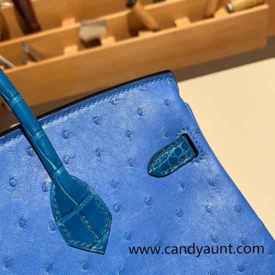 Birkin25 Alligator Crocodile touch Bleu Hydra& Bleu Izmir Silver Hardware Full Handmade 017 Birkin25 Alligator Crocodile touch Bleu Hydra& Bleu Izmir Silver Hardware Full Handmade 017
