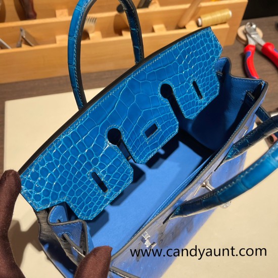 Birkin25 Alligator Crocodile touch Bleu Hydra& Bleu Izmir Silver Hardware Full Handmade 017 Birkin25 Alligator Crocodile touch Bleu Hydra& Bleu Izmir Silver Hardware Full Handmade 017
