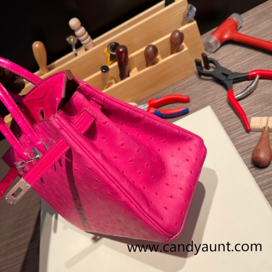Birkin25 Ostrich& Crocodile 8T Rose Candy& 5J Fuschia Silver Hardware Full Handmade 018 Birkin25 Ostrich& Crocodile 8T Rose Candy& 5J Fuschia Silver Hardware Full Handmade 018
