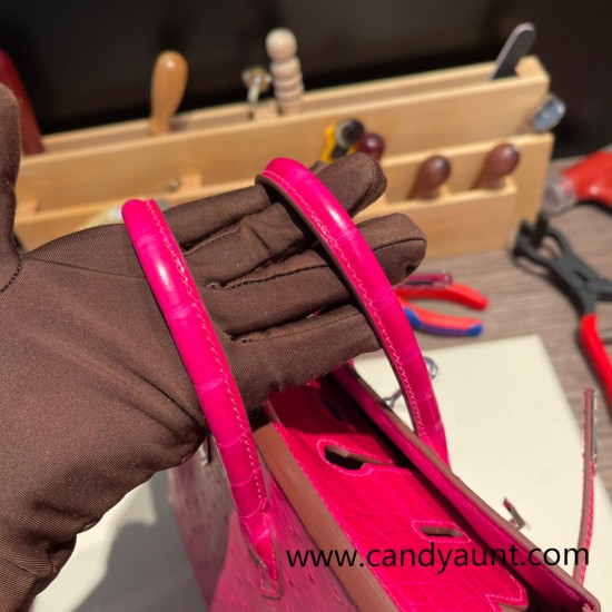 Birkin25 Ostrich& Crocodile 8T Rose Candy& 5J Fuschia Silver Hardware Full Handmade 018 Birkin25 Ostrich& Crocodile 8T Rose Candy& 5J Fuschia Silver Hardware Full Handmade 018