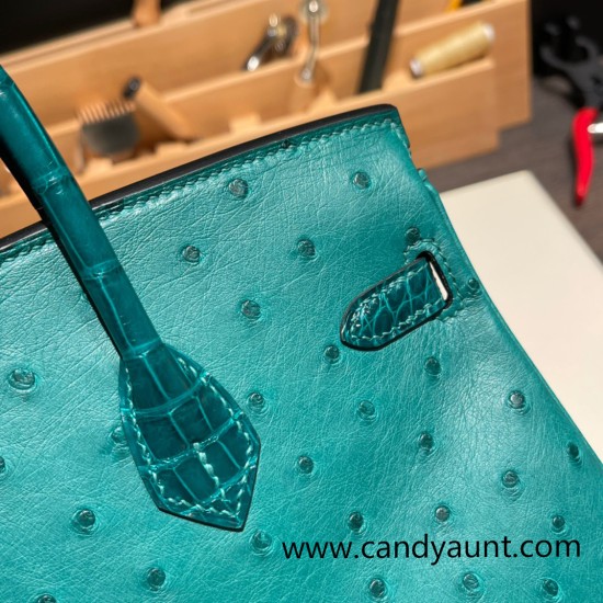 Birkin25 Ostrich Z6/Malachite& 6Q Vert Emeraude Gold Hardware Full Handmade 019 Birkin25 Ostrich Z6/Malachite& 6Q Vert Emeraude Gold Hardware Full Handmade 019