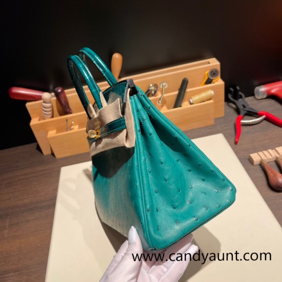 Birkin25 Ostrich Z6/Malachite& 6Q Vert Emeraude Gold Hardware Full Handmade 019 Birkin25 Ostrich Z6/Malachite& 6Q Vert Emeraude Gold Hardware Full Handmade 019