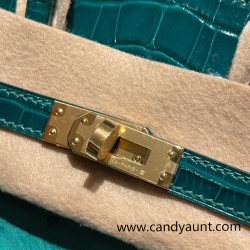 Birkin25 Ostrich Z6/Malachite& 6Q Vert Emeraude Gold Hardware Full Handmade 019