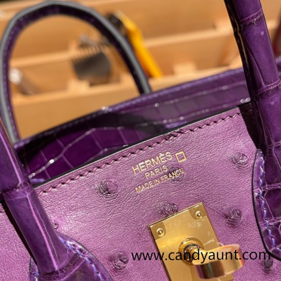 Birkin25 Ostrich &Crocodile P9/ Anemone& N5/CASSIS Gold Hardware Full Handmade 020 Birkin25 Ostrich &Crocodile P9/ Anemone& N5/CASSIS Gold Hardware Full Handmade 020