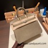 25cm birkin Chamois 18/Étoupe Grey Silver Hardware Full Handmade 023