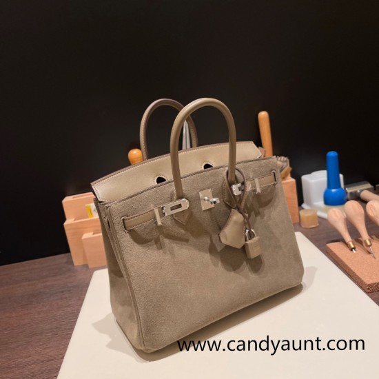 25cm birkin Chamois 18/Étoupe Grey Silver Hardware Full Handmade 024 25cm birkin Chamois 18/Étoupe Grey Silver Hardware Full Handmade 024
