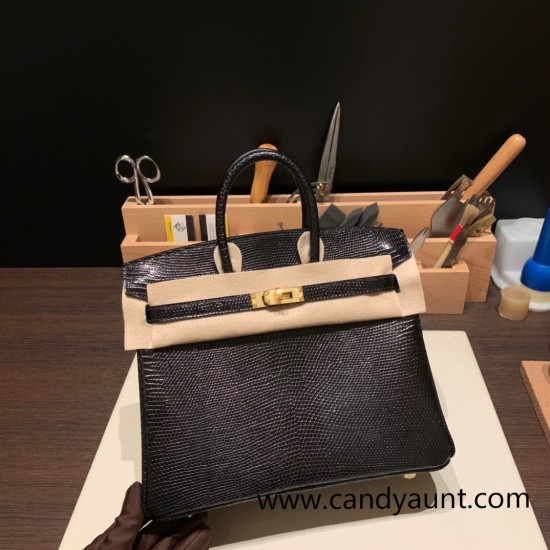 Hermes Birkin 25cm Lizard 89 /Black Gold Hardware Full Handmade 032 Hermes Birkin 25cm Lizard 89 /Black Gold Hardware Full Handmade 032