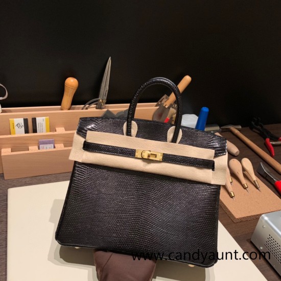 Hermes Birkin 25cm Lizard 89 /Black Gold Hardware Full Handmade 032 Hermes Birkin 25cm Lizard 89 /Black Gold Hardware Full Handmade 032