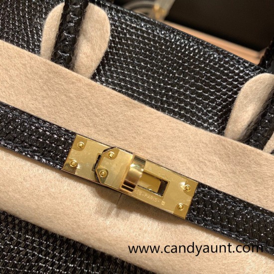 Hermes Birkin 25cm Lizard 89 /Black Gold Hardware Full Handmade 032 Hermes Birkin 25cm Lizard 89 /Black Gold Hardware Full Handmade 032