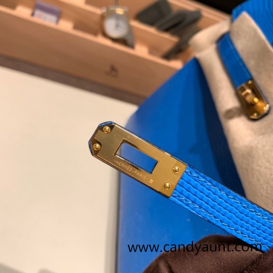 Hermes Birkin 25cm Lizard T7/Blue Hydra Gold Hardware Full Handmade 033 Hermes Birkin 25cm Lizard T7/Blue Hydra Gold Hardware Full Handmade 033