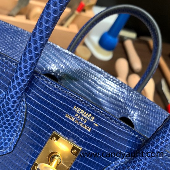 Hermes Birkin 25cm Lizard M3 /Blue Encre Gold Hardware Full Handmade 037 Hermes Birkin 25cm Lizard M3 /Blue Encre Gold Hardware Full Handmade 037