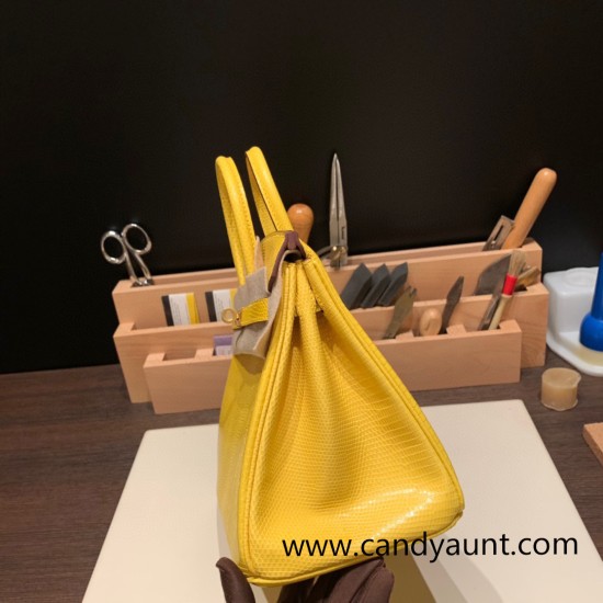 Hermes Birkin 25cm Lizard 9L/CANARI Gold Hardware Full Handmade 039 Hermes Birkin 25cm Lizard 9L/CANARI Gold Hardware Full Handmade 039