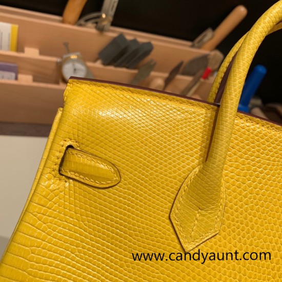 Hermes Birkin 25cm Lizard 9L/CANARI Gold Hardware Full Handmade 039 Hermes Birkin 25cm Lizard 9L/CANARI Gold Hardware Full Handmade 039