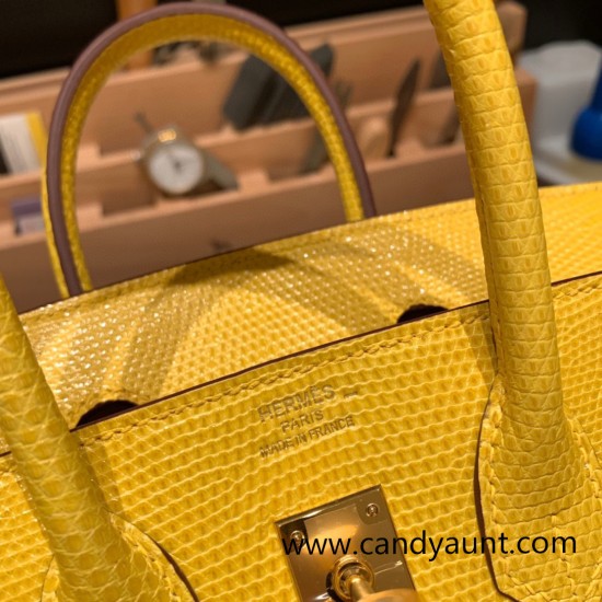 Hermes Birkin 25cm Lizard 9L/CANARI Gold Hardware Full Handmade 039 Hermes Birkin 25cm Lizard 9L/CANARI Gold Hardware Full Handmade 039