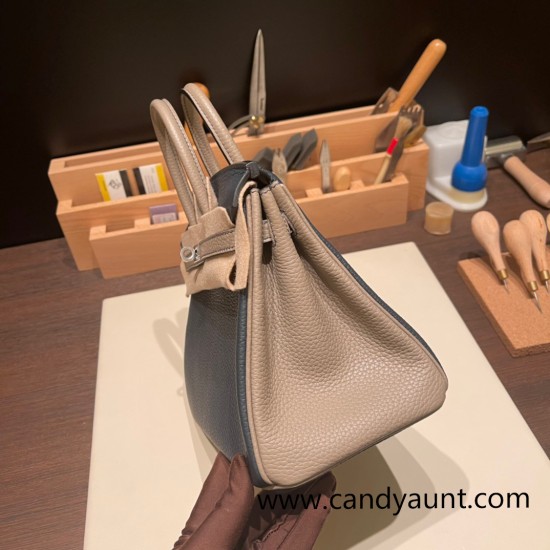 Hermes Birkin 25cm Epsom 2Z /Blue nuit & 81 /Gris Tourterelle Silver Hardware Full Handmade 040 Hermes Birkin 25cm Epsom 2Z /Blue nuit & 81 /Gris Tourterelle Silver Hardware Full Handmade 040