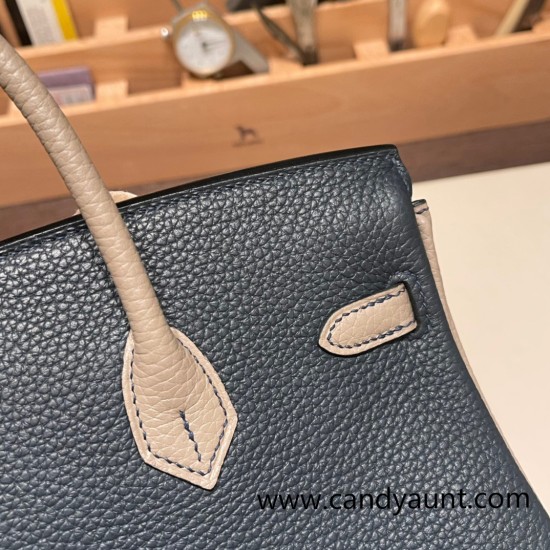 Hermes Birkin 25cm Epsom 2Z /Blue nuit & 81 /Gris Tourterelle Silver Hardware Full Handmade 040 Hermes Birkin 25cm Epsom 2Z /Blue nuit & 81 /Gris Tourterelle Silver Hardware Full Handmade 040