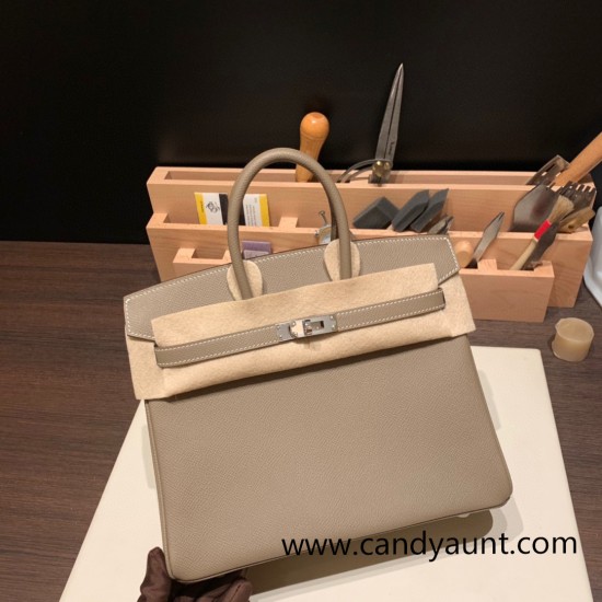 Hermes Birkin 25cm Epsom 18 /Étoupe Grey Silver Hardware Full Handmade 042 Hermes Birkin 25cm Epsom 18 /Étoupe Grey Silver Hardware Full Handmade 042