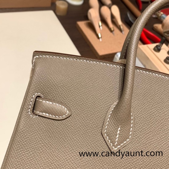 Hermes Birkin 25cm Epsom 18 /Étoupe Grey Silver Hardware Full Handmade 042 Hermes Birkin 25cm Epsom 18 /Étoupe Grey Silver Hardware Full Handmade 042